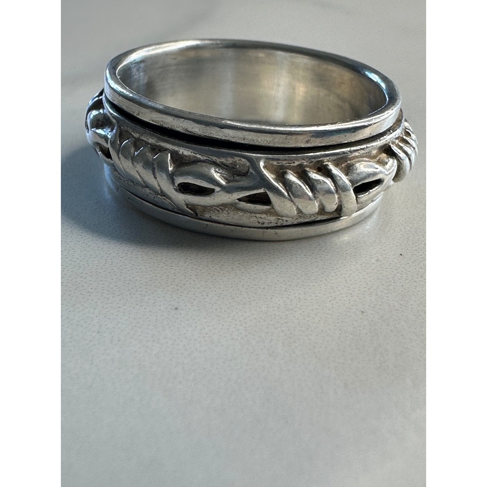 Sterling Silver 925 Barbed Wire Spinner Ring Size 9.5 Wide Band Fidget